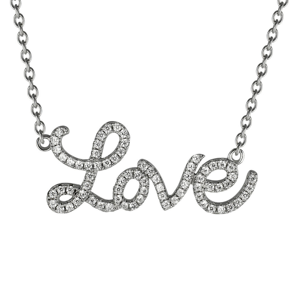Sterling Silver  LOVE Necklace made with Swarovski Zirconia Adjustable Lengh Necklace for Women