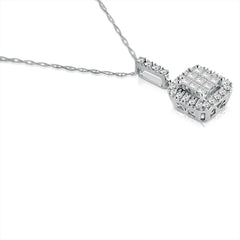 Princess and Round Diamond Invisible Set Necklace in 10K White Gold (.35cttw 18" chain)