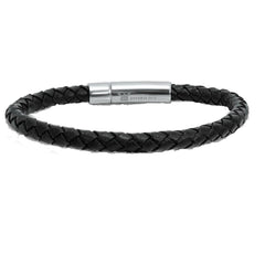 Oxford Ivy Braided Black Leather Mens Bracelet 6 mm 8 1/2 inches with Locking Stainless Steel Clasp| Leather Bracelets for Men