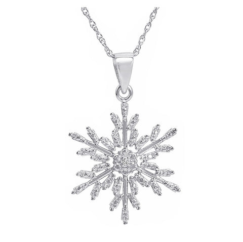 Diamond Accent Snowflake Pendant Necklace in Sterling Silver on an 18 inch Sterling Silver Chain | Womens Diamond Necklaces |Fine Jewelry