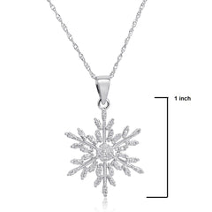 Diamond Accent Snowflake Pendant Necklace in Sterling Silver on an 18 inch Sterling Silver Chain | Womens Diamond Necklaces |Fine Jewelry
