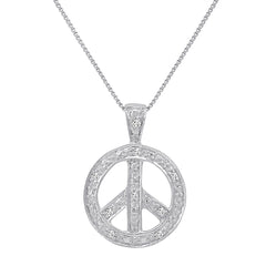 Diamond Peace Sign Pendant Necklace in Sterling Silver on an 18in Box Chain | Real Diamond Necklaces Gifts for Women