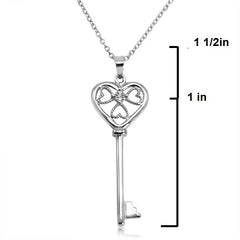Diamond Key to Her Heart Pendant Necklace for Women in Sterling Silver on an 18 inch Sterling Silver Chain| Real Diamond Set in Sterling Silver