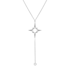 Amanda Rose Star and Cubic Zirconia Lariat Necklace in Sterling Silver on a 16-18 in. Adjustable Chain