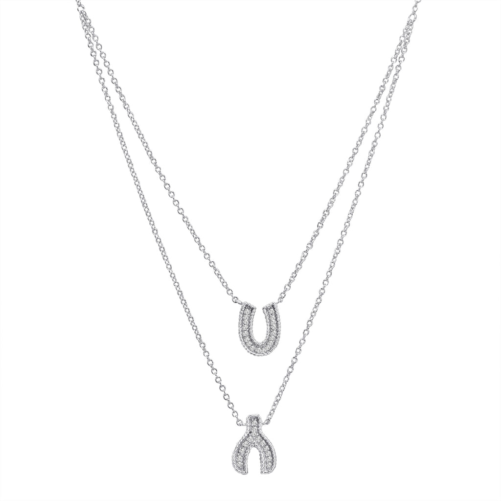 Amanda Rose CZ Lucky Layered Necklace in Sterling Silver a 16-1818 in. Adjustable Chain