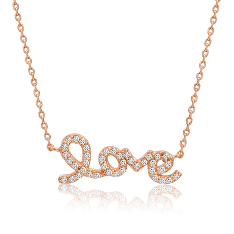 Amanda Rose Cubic Zirconia Rose Gold Plated Love Necklace in Sterling Silver on a 16-18" Adjustable Chain