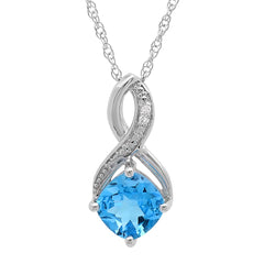 Gemstone and Diamond Pendant Necklace in Sterling Silver|18 inch Sterling Silver Chain|Swiss Blue Topaz or Amethyst|Diamond Necklaces for Women