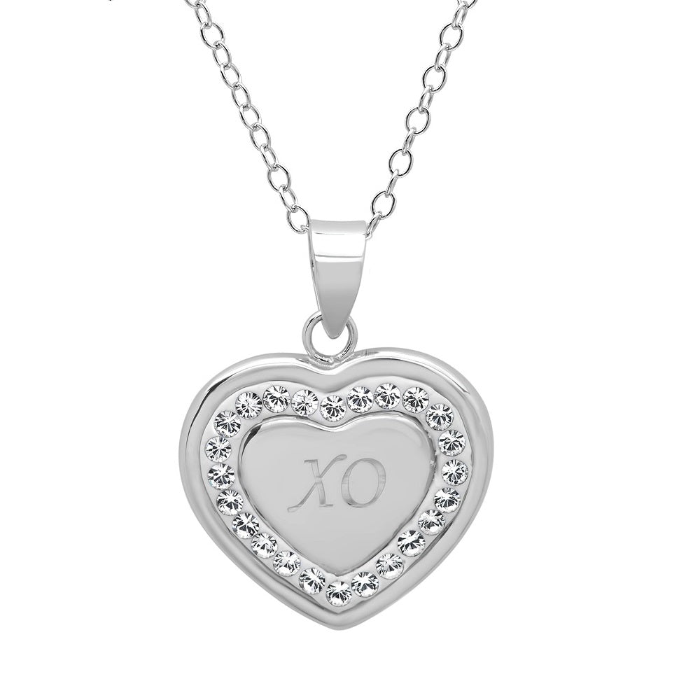 Sterling Silver Crystal X-O in Heart Pendant with Swarovski Elements