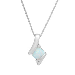Sterling Silver Created Gemstone and Natural Diamond Pendant Necklace on an 18 inch Sterling Silver Chain| Necklaces for Women