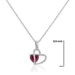 Sterling Silver Created Gemstone and Natural Diamond Heart Pendant Necklace for Women or Girls| Lab created Ruby or Lab created Sapphire with Diamonds Necklaces