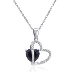 Sterling Silver Created Gemstone and Natural Diamond Heart Pendant Necklace for Women or Girls| Lab created Ruby or Lab created Sapphire with Diamonds Necklaces