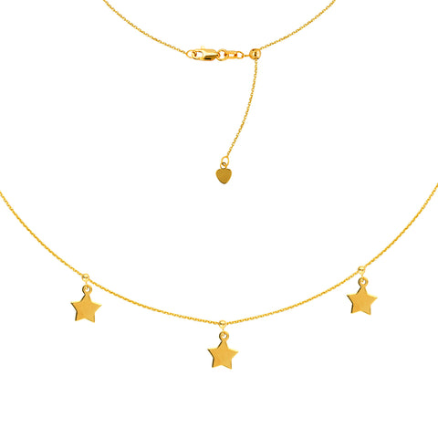 Amanda Rose Triple Star Dangle Adjustable Choker Necklace in 14k Yellow Gold (16 inch)