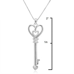 Diamond Key to Her Heart Pendant in .925 Sterling Silver