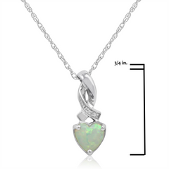 Created Opal Heart Shaped and Diamond Pendant Necklace in Sterling Silver on an 18inch Sterling Silver Chain | Opal Heart with Diamond