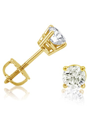 1/2ct Diamond Stud Earrings set in 14K Yellow Gold with Screw-Backs