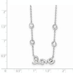 Amanda Rose Sterling Silver Love Necklace with Bezel Set Cubic Zirconias on 16 inch Adjustable Chain