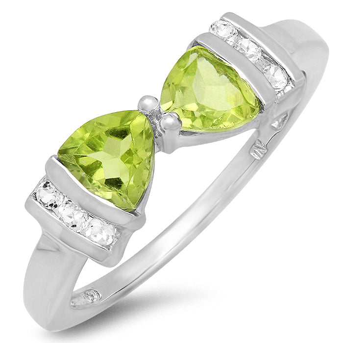 1ct tw Peridot and White Topaz Trillion Bow Tie Ring in Sterling Silver( Available Sizes 5-7)