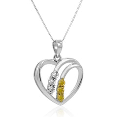 Yellow and White Diamond Heart Pendant Necklace for Women or Girls  in Sterling Silver on an 18 inch Sterlign Silver Chain