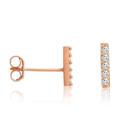Amanda Rose Cubic Zirconia Rose Gold Plated Bar Earrings in Sterling Silver