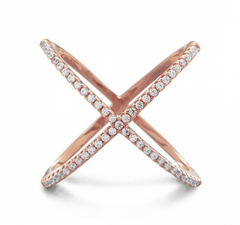Amanda Rose 18 Karat Rose Gold Plated Criss Cross Cubic Zirconia 'X' Ring in Sterling Silver (Available sizes 5-9)