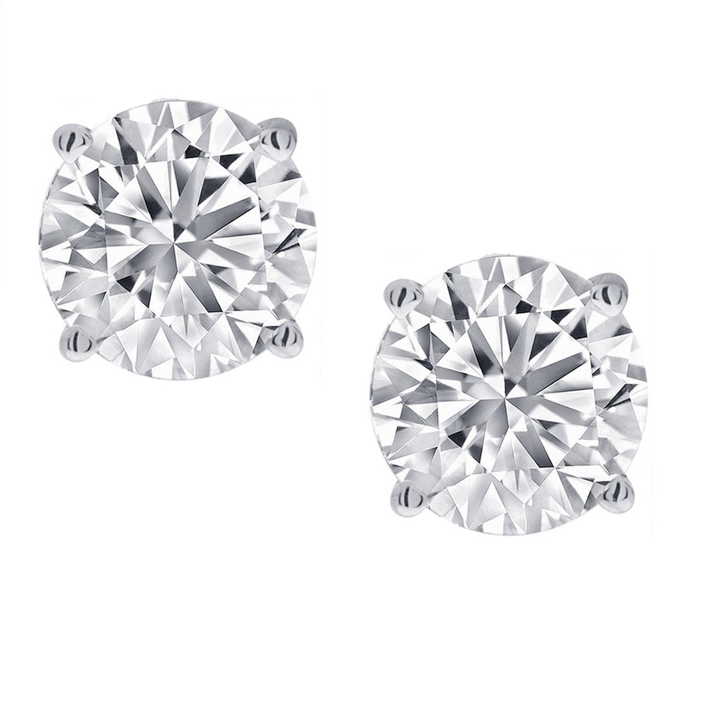 1/2ct tw Round Genuine Diamond Stud Earrings set in 14K White Gold with Screw Backs