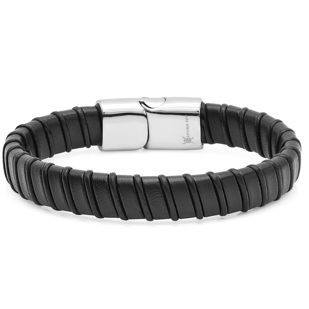 Oxford Ivy Mens Faux Leather Bracelet with Locking Stainless Steel Clasp 8 1/2 inches| Bracelets for Men