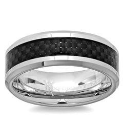 8mm Mens Comfort Fit Carbon Fiber Tungsten Wedding Band |Available Ring Sizes 8-12| Tungsten Rings for Men