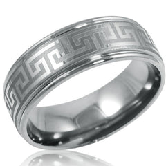 Mens Comfort Fit  8mm Greek Key Titanium Wedding Band (Choose Your Ring Size 8-12 1/2)
