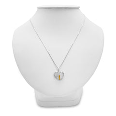 Yellow and White Diamond Heart Pendant Necklace for Women or Girls  in Sterling Silver on an 18 inch Sterlign Silver Chain