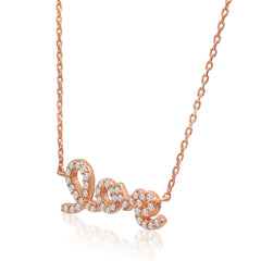 Amanda Rose Cubic Zirconia Rose Gold Plated Love Necklace in Sterling Silver on a 16-18" Adjustable Chain