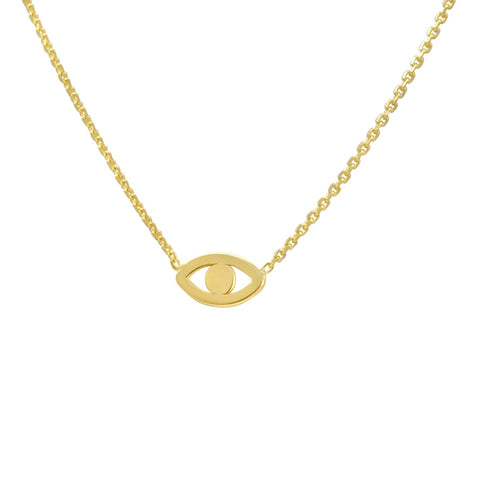 14k Gold Evil Eye Necklace on a 16-18 in. Adjustable Chain